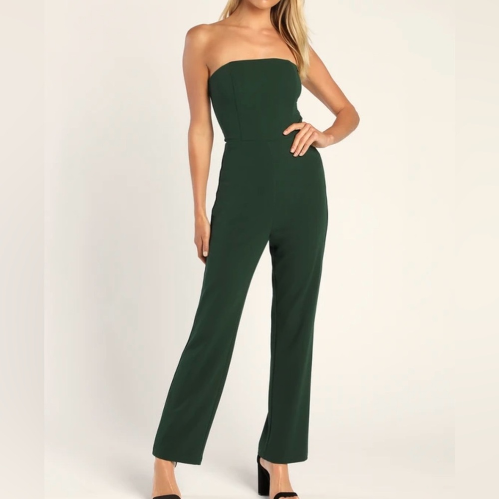 LuLus brand emerald green strapless jumpsuit